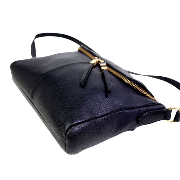 Vince Camuto PEBBLED BLACK REAL LEATHER ZIPPER SHOULDER BAG X-BODY HANDBAG PURSE - Picture 9 of 16